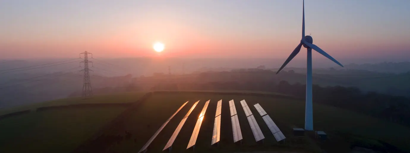 Solar panels and wind turbine