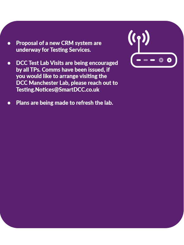 A graphic showing the latest Test Labs update from DCC testing services