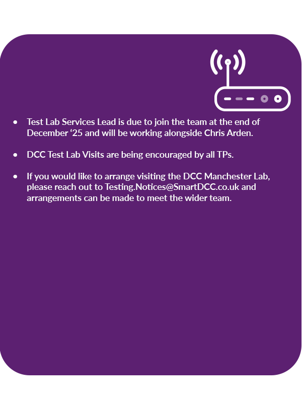 A graphic showing the latest Test Labs update from DCC testing services