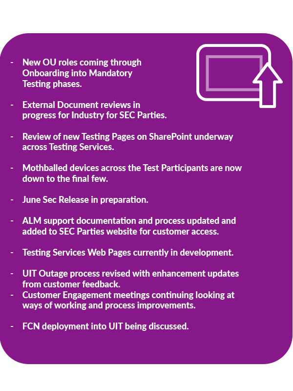 A graphic showing the latest UIT updates from DCC Testing Services