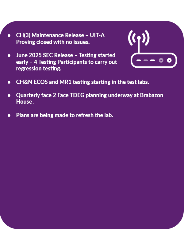 A graphic showing the latest Test Labs update from DCC testing services