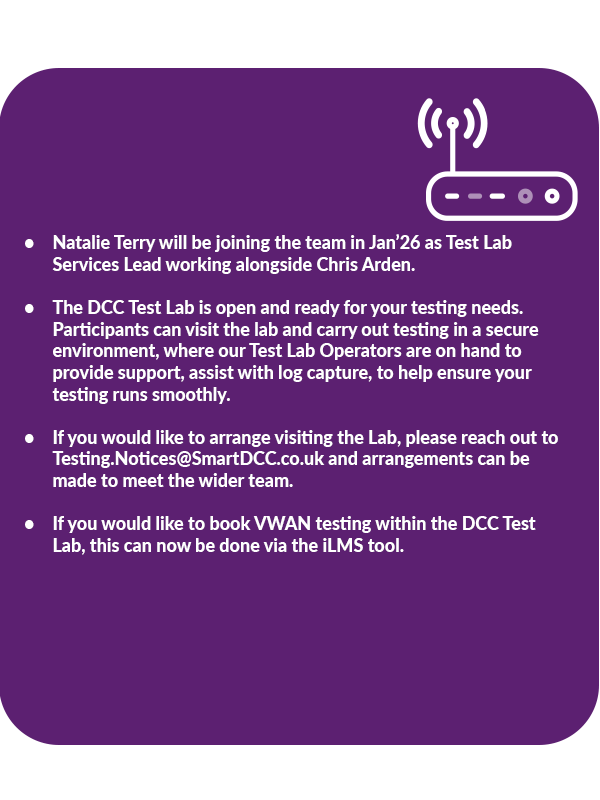 A graphic showing the latest Test Labs update from DCC testing services
