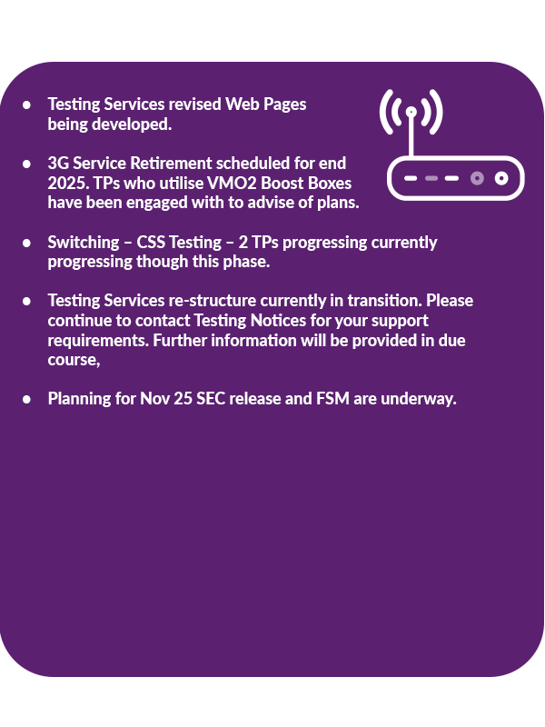 A graphic showing the latest UIT updates from DCC Testing Services