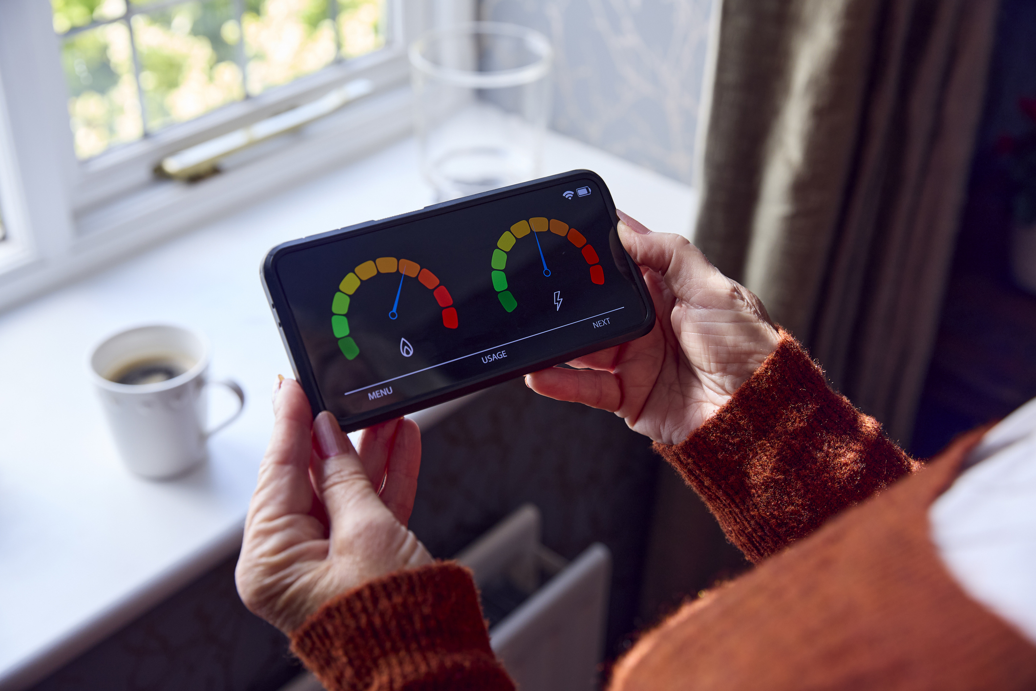 Senior woman with smart meter stock photo